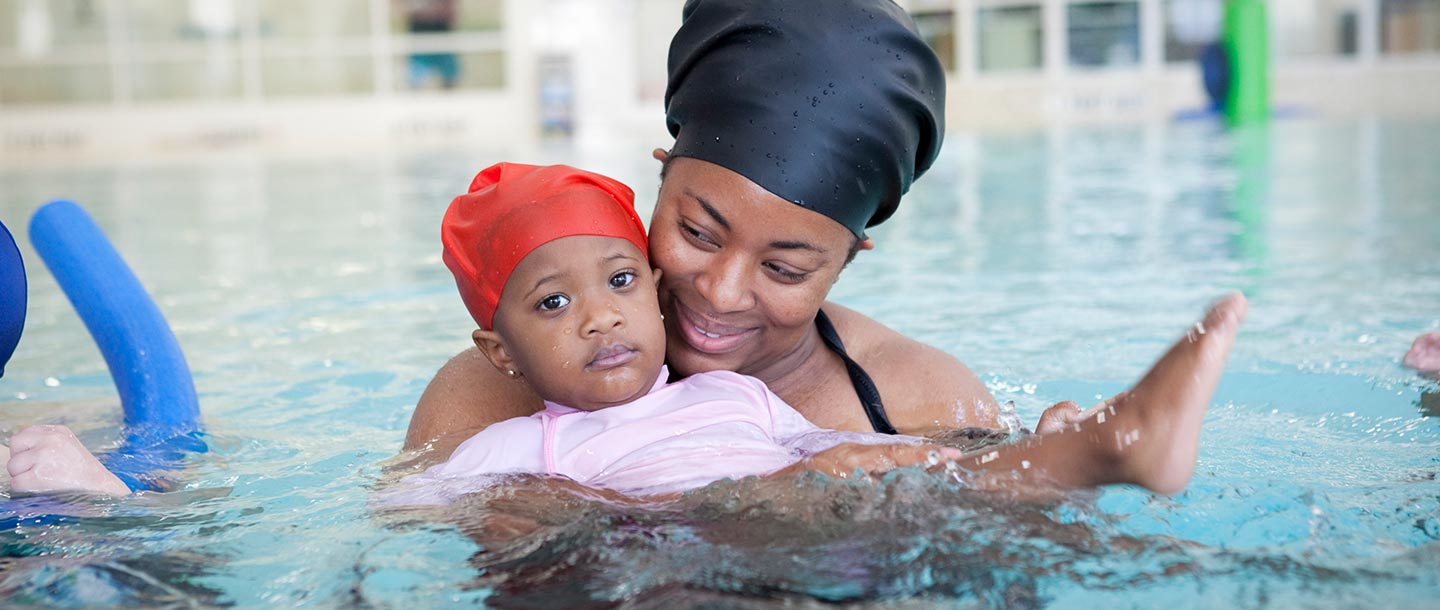 Mom swims with daughter at Rockaway indoor pool