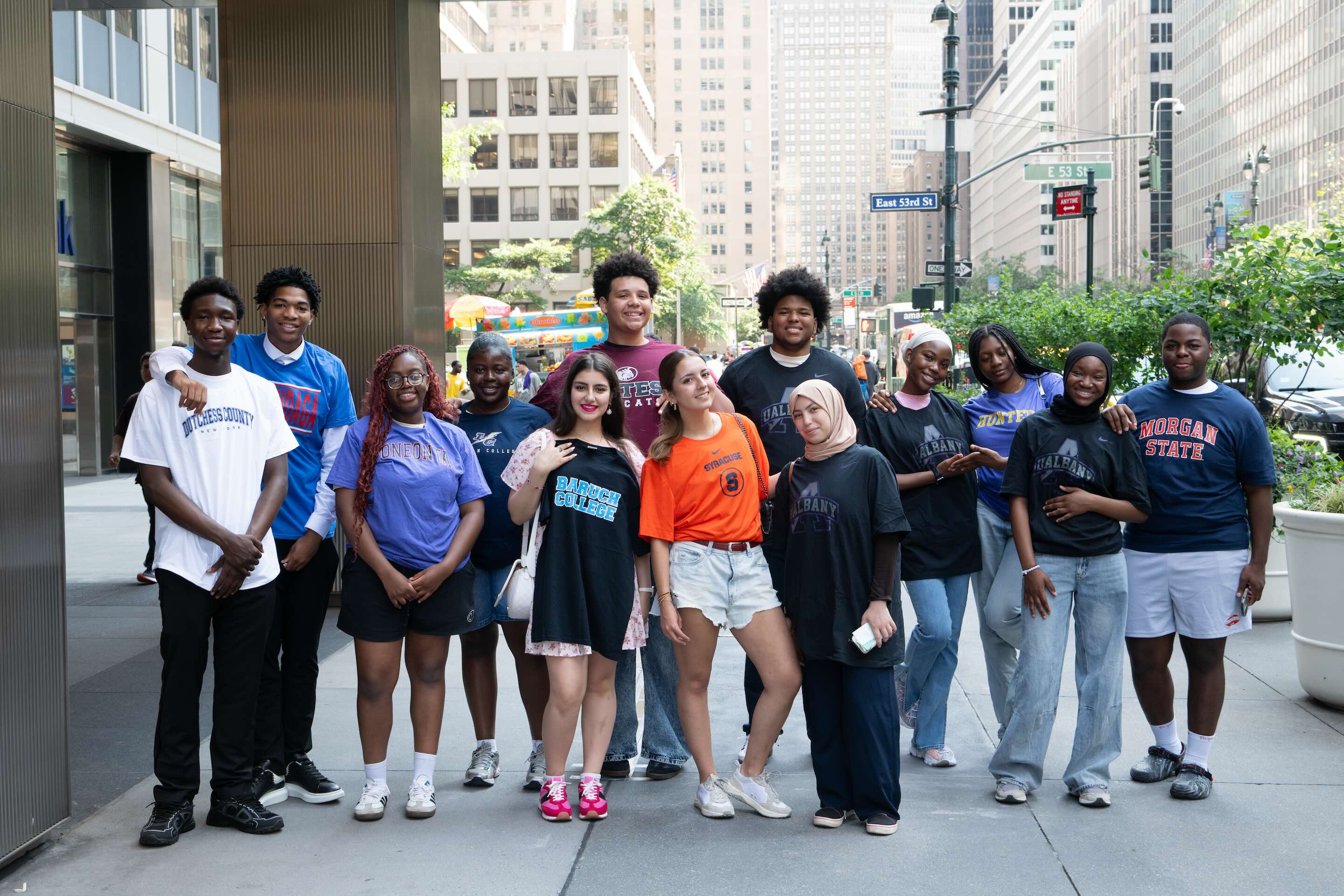 group of college students on street