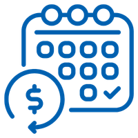 icon of calendar with arrow circle with dollar sign inside it
