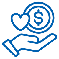 Icon of hand holding heart and dollar sign