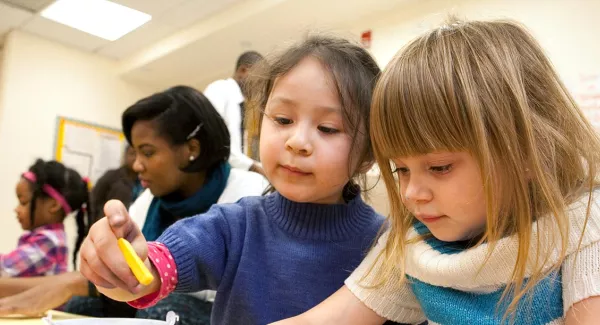 Preschoolers doing art activity at Ridgewood YMCA preschool class