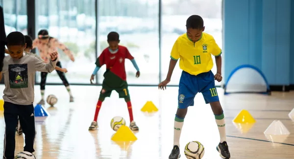 children playing soccer