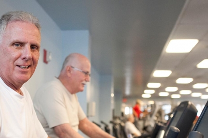 A senior on the treadmill.