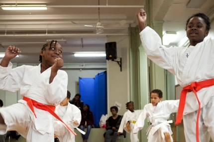 Kids in karate class at Harlem YMCA