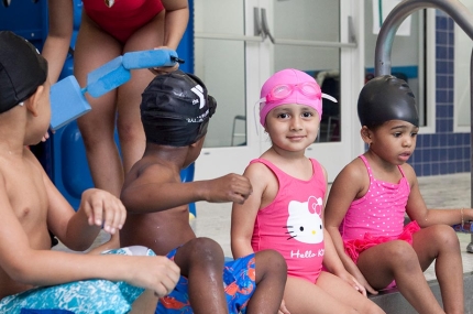 Preschoolers learn to swim at the YMCA