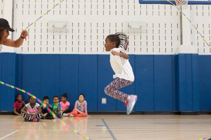 Kids jumping rope in YMCA sports class for kids