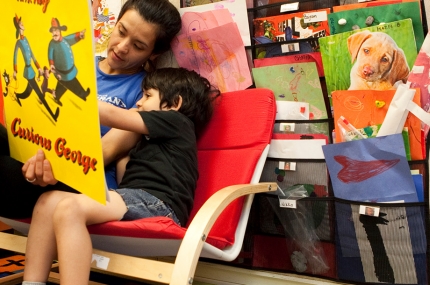 Mother and son reading at Ridgewood YMCA