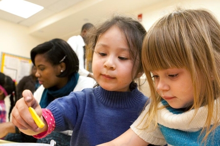 Preschoolers doing art activity at Ridgewood YMCA preschool class