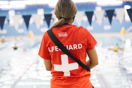 female lifeguard from behind