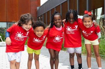 Group of young summer campers smiling