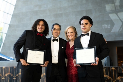The Y CEO and Board President with 2 teen Y scholarship recipients