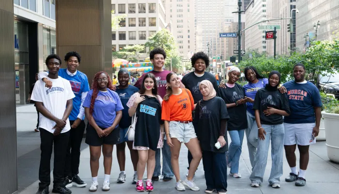 group of college students on street