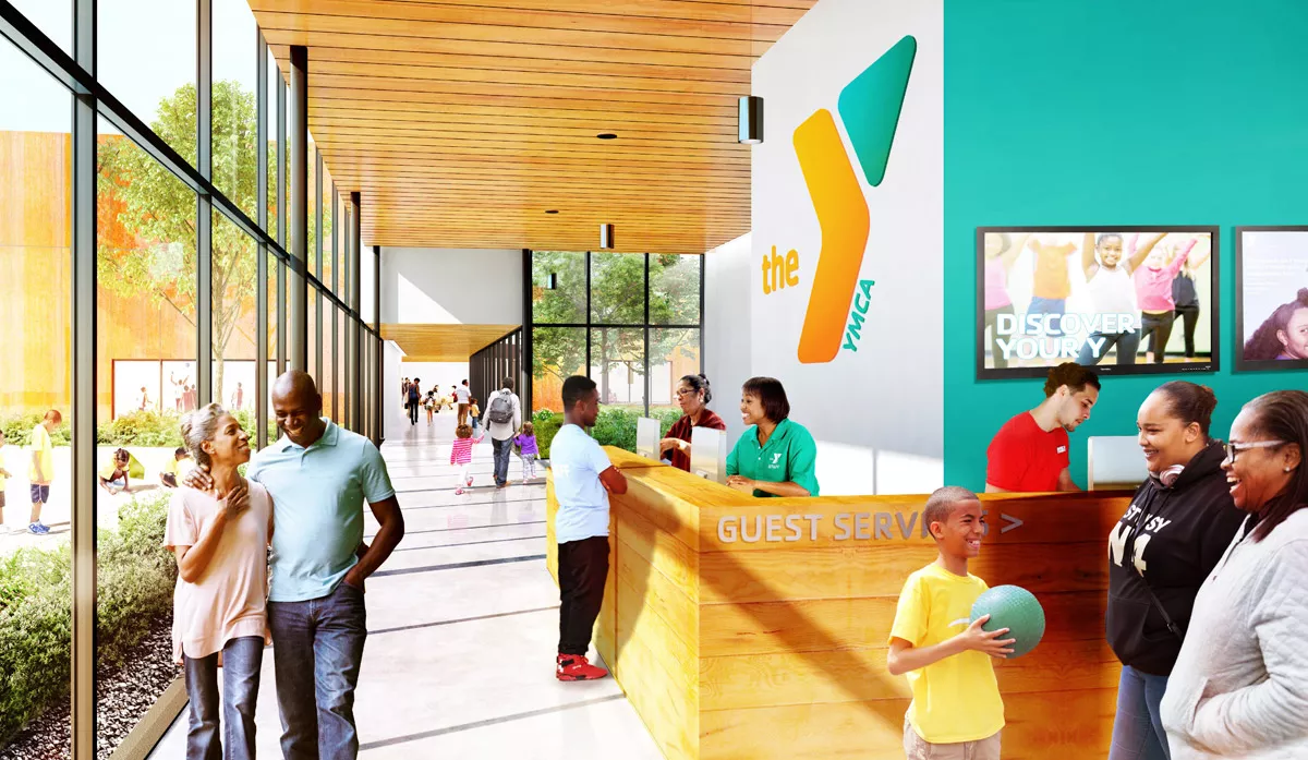 A rendering of the lobby of the Northeast Bronx YMCA.