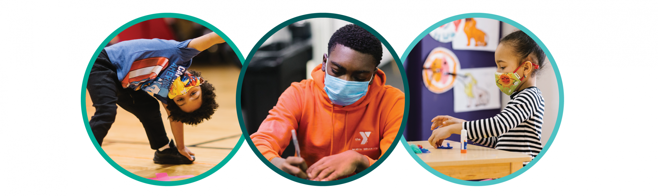 Three photos of youth at the YMCA