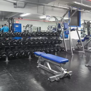 Free weight center at the Greenpoint YMCA in Brooklyn