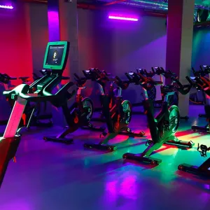 Spin bikes in exercise studio for cycling at YMCA