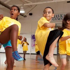 Camp kids doing martial arts during summer camp at Bronx YMCA