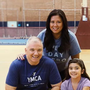 Family at gym and basketball court