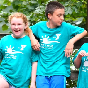 Group of campers outside at Staten Island YMCA summer camp