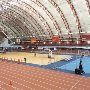 Indoor track and basketball court areas of Park Slope Armory YMCA