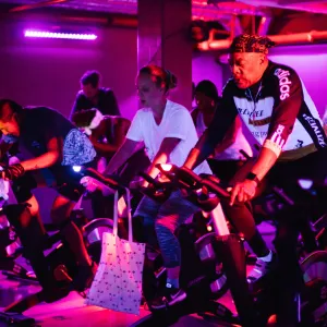 Blacklight Spin cycling class in Brooklyn YMCA studio