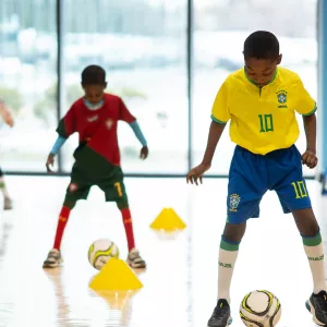 children playing soccer