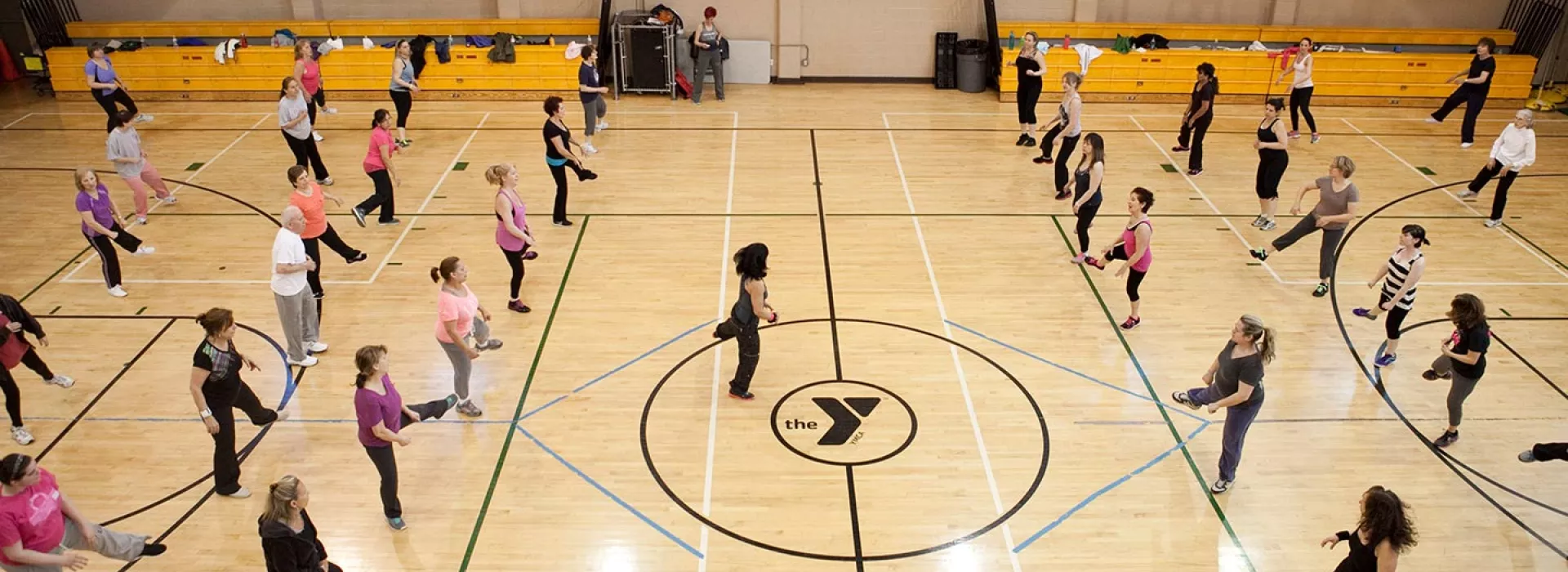 Group fitness class in gym at Staten Island Broadway YMCA