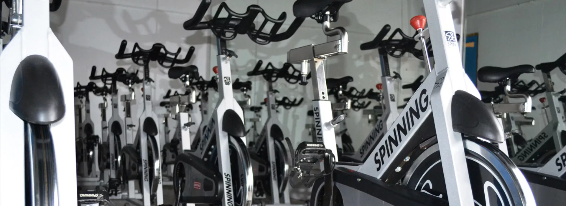 A row of spin bikes in the gym at Bronx YMCA