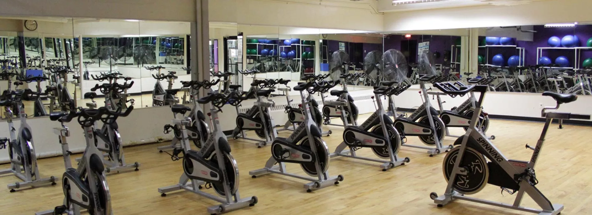 Spin bikes in exercise studio at Cross Island YMCA in Queens