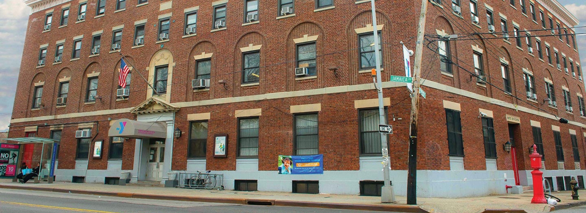 Outside of North Brooklyn YMCA building on Jamaica Avenue