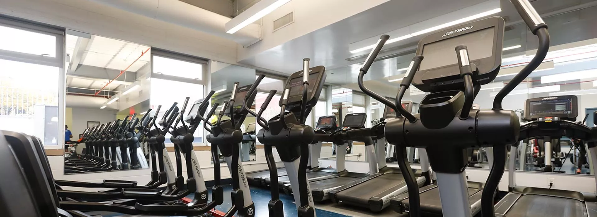 Cardio machines at fitness center in Bedstuy YMCA