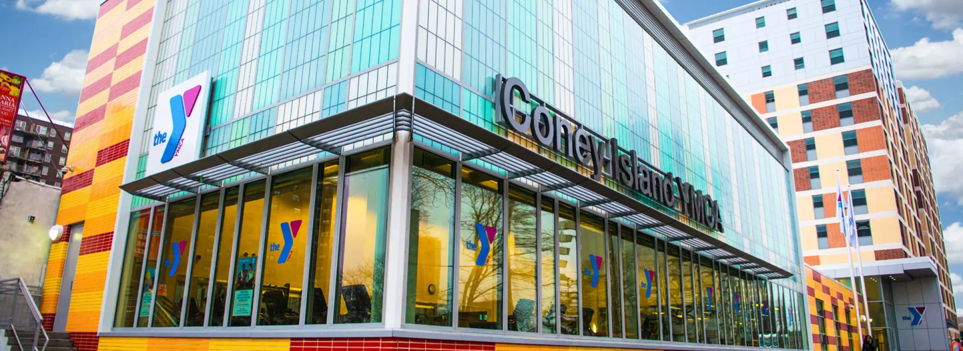 The colorful exterior of the Coney Island YMCA.