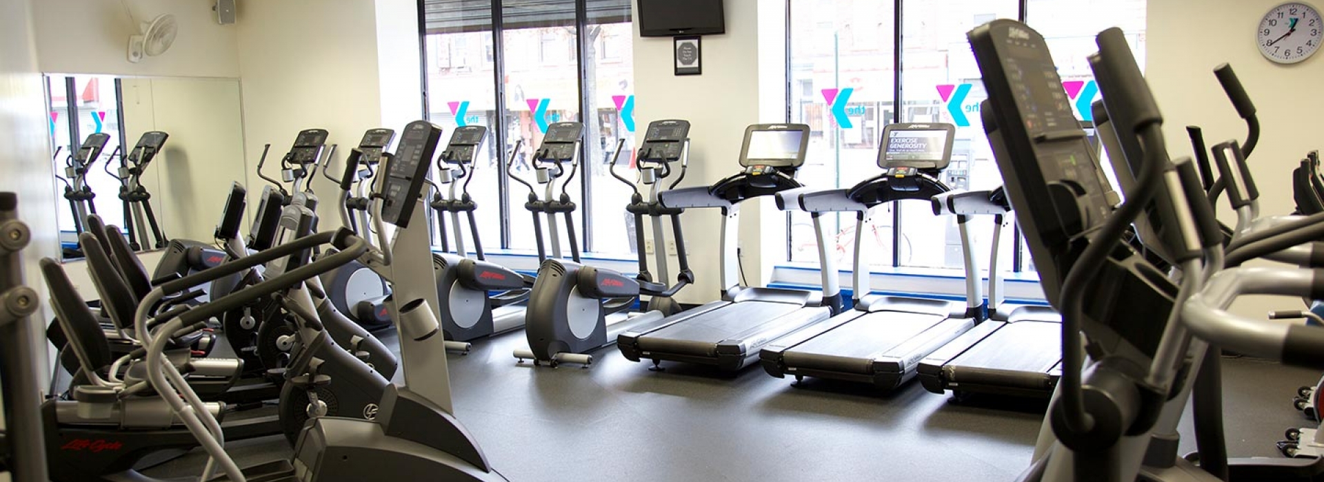 Treadmills and stairmasters in Flatbush YMCA cardio fitness center in Brooklyn