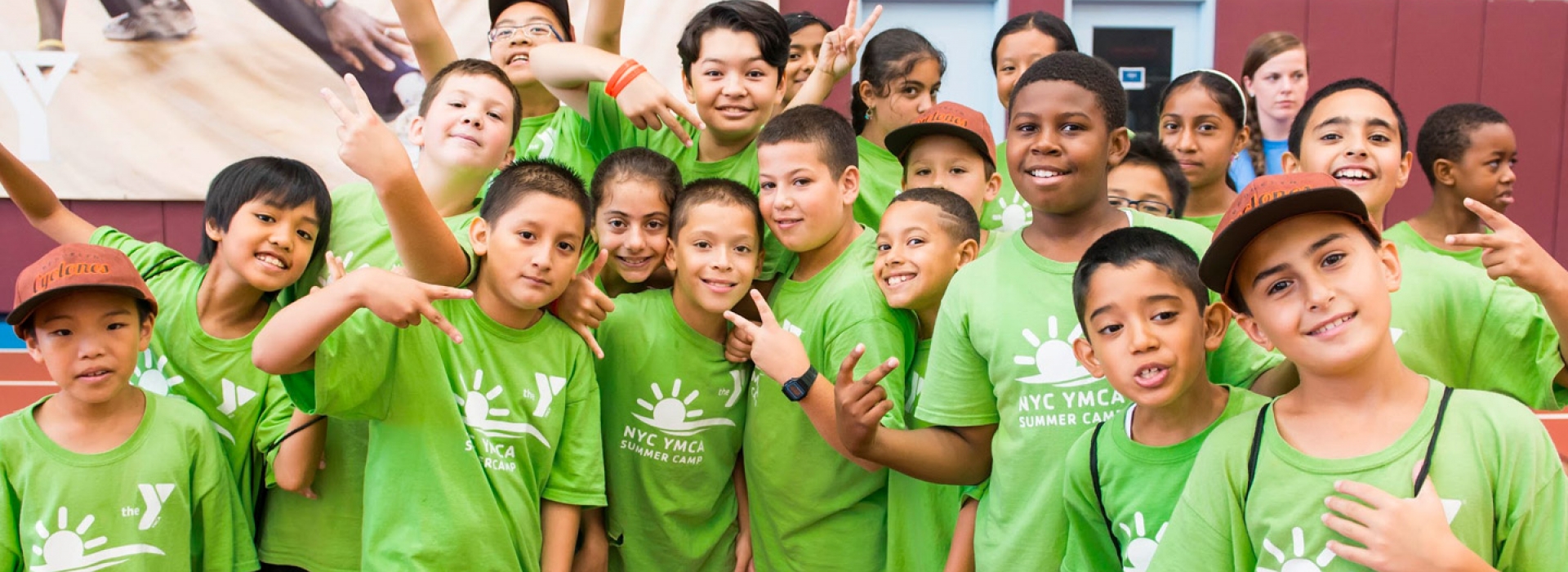 A group of kids at the Prospect Park and Park Slope Armory YMCA summer day camp.