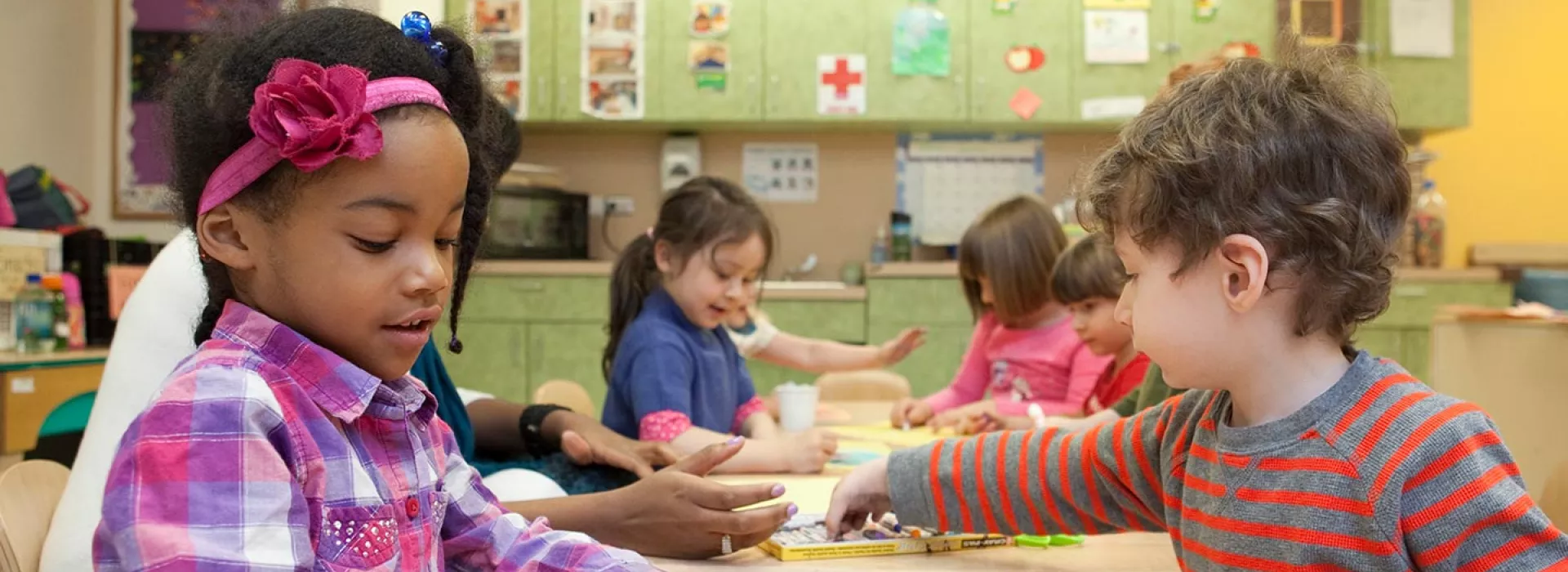 Preschoolers doing art activity at Ridgewood YMCA preschool class