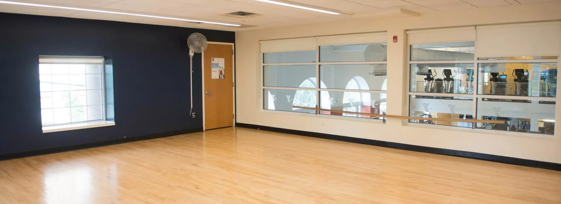 Fitness studio for group exercise classes at Ridgewood YMCA in Queens
