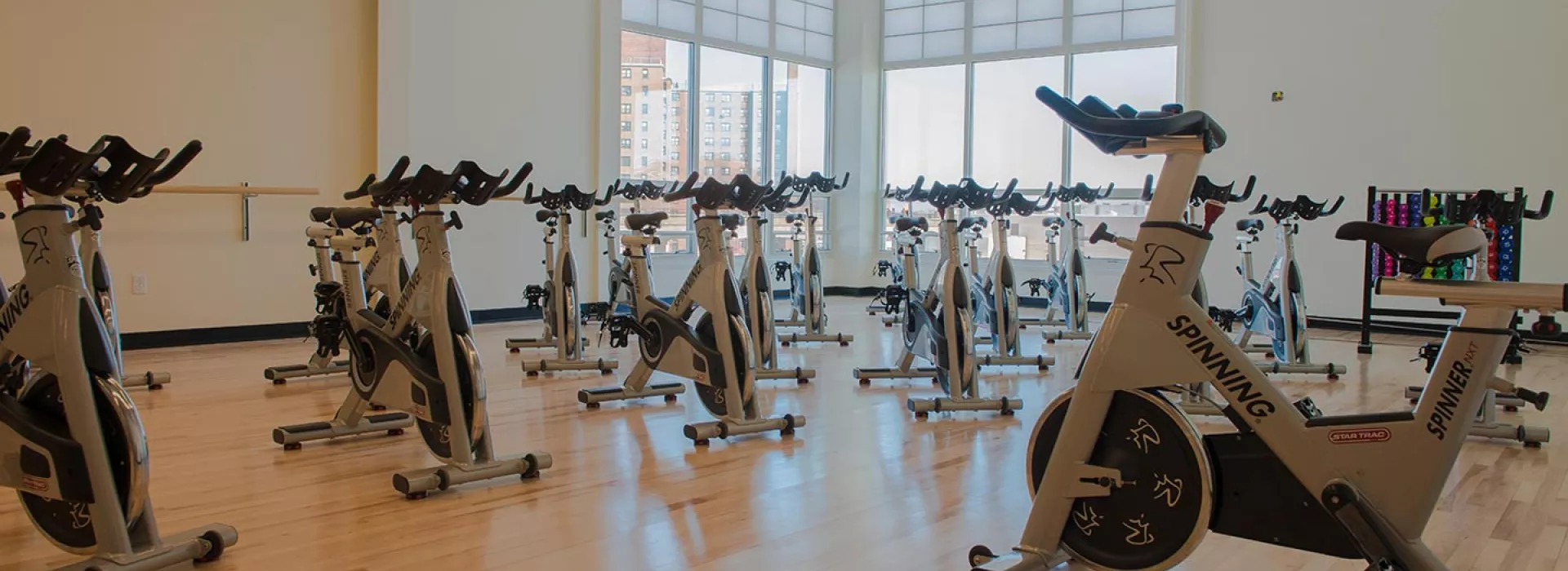 Spin studio for group fitness classes at the Rockaway YMCA in Queens