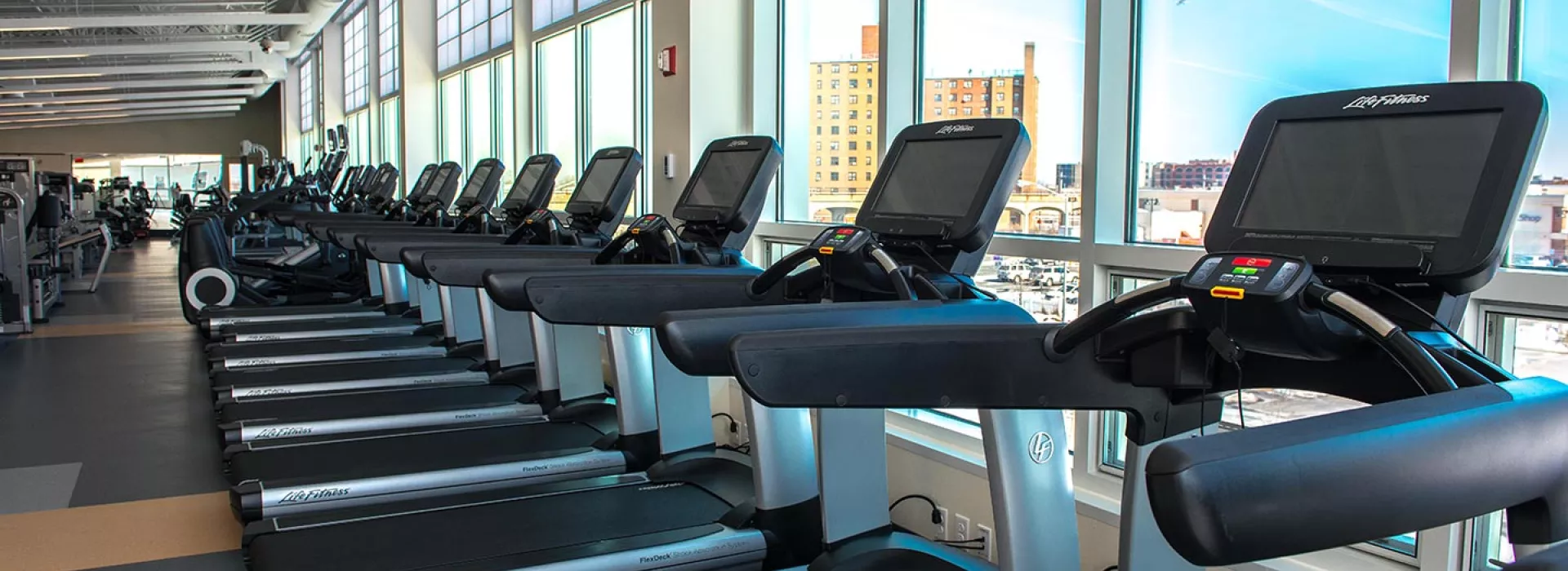 Treadmills at Rockaway YMCA fitness center in Queens