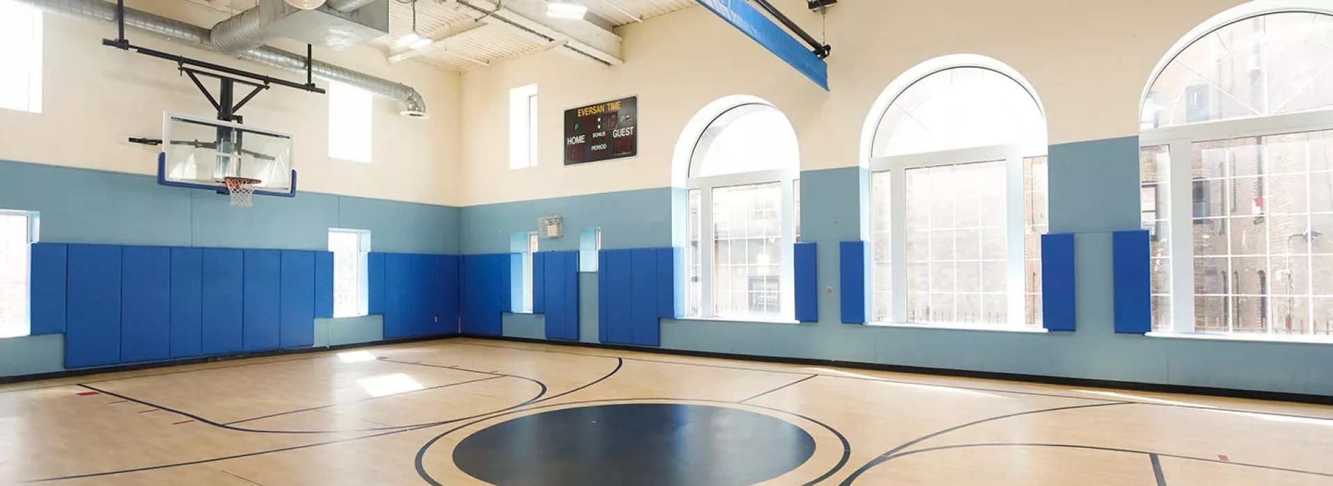 Indoor basketball court at the Ridgewood YMCA