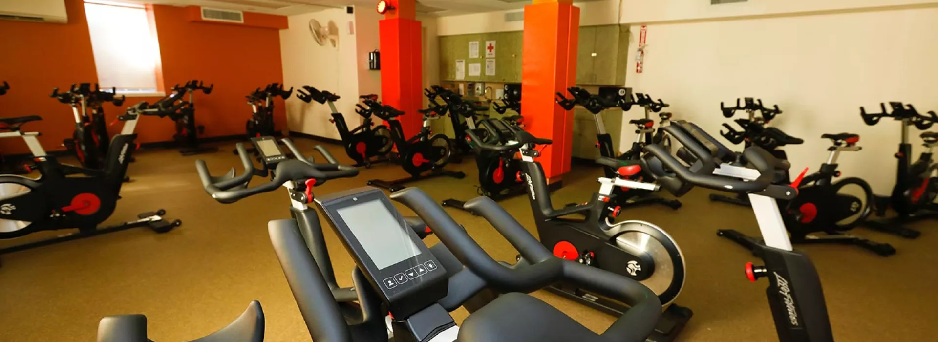 Spin studio with bikes at the Ridgewood YMCA