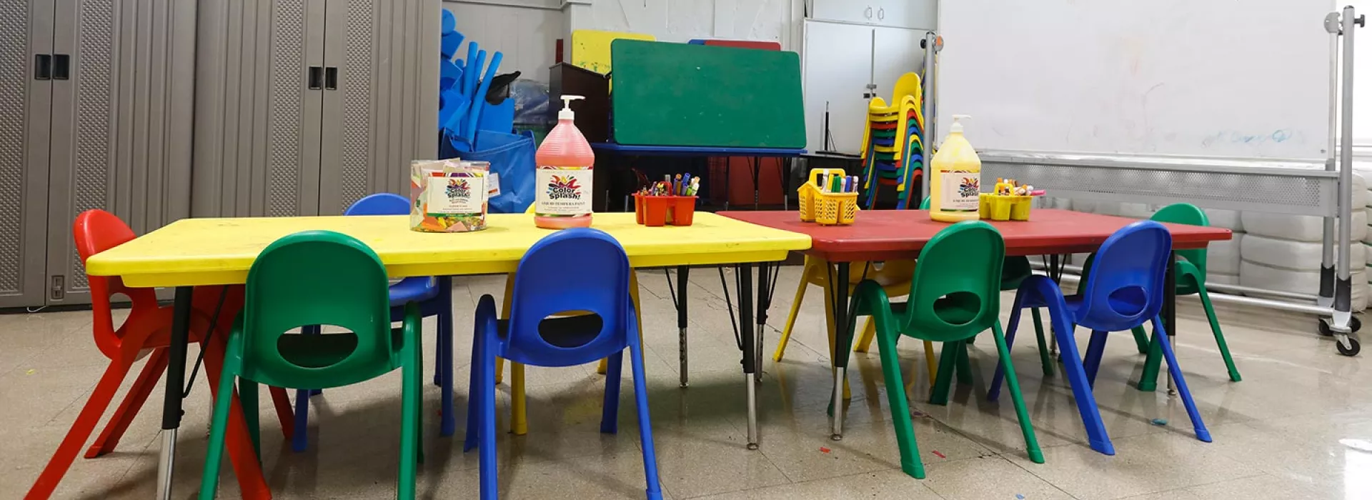 Playroom at Prospect Park YMCA with kid sized table and chairs with crafts