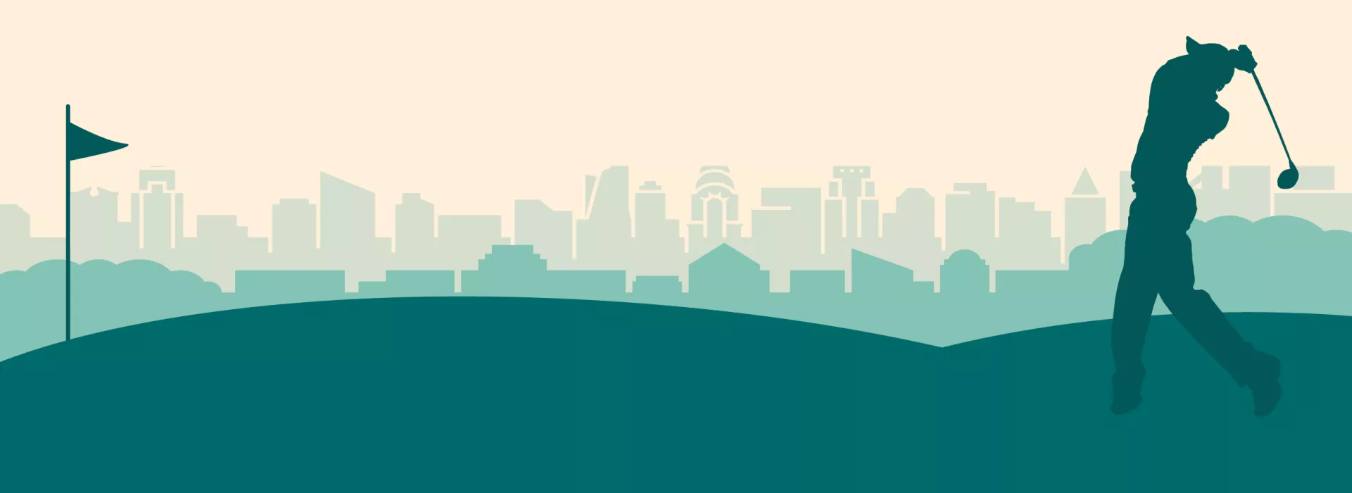 A graphic of a golf course with a man playing golf